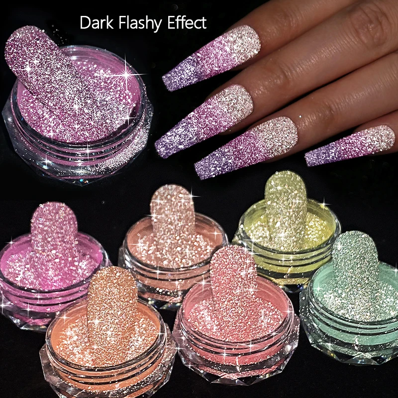 Reflective Flash Glitter Powder Temperature Color-Change  Nail Powder UV Gel Polish Chrome Pigment Dust Decorations