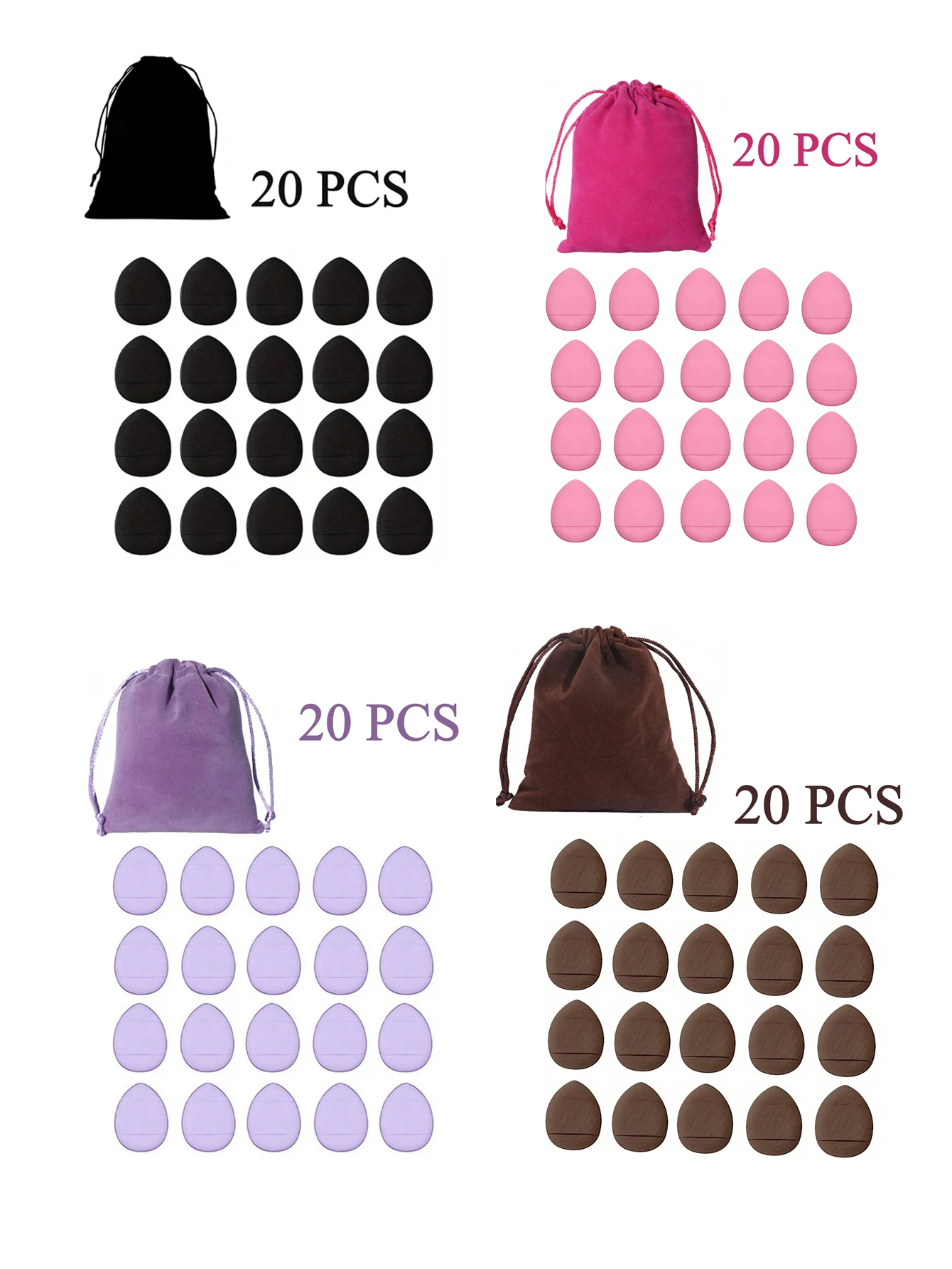 طقم إسفنجة بودرة إسفنجية مكون من 20 قطعة مع أكياس، منتفخة مكياج، لكريم الأساس السائل، كريم الأساس البودرة، كونسيلر