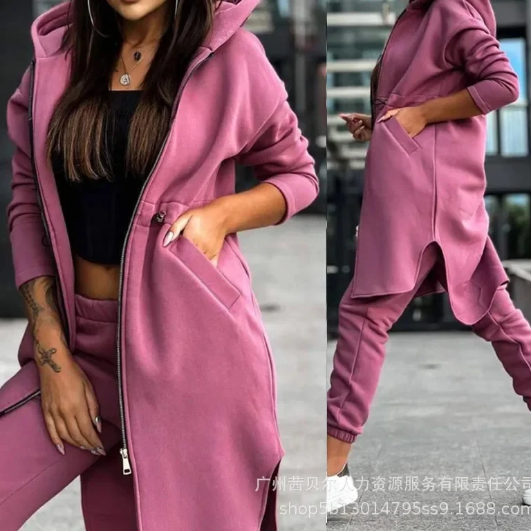 Pants Set Women Tracksuit Zipper Hooded Coat Two Piece Set Hoodies Pant Sets Elastic Waist Trousers Straight Autumn 2023 Sport