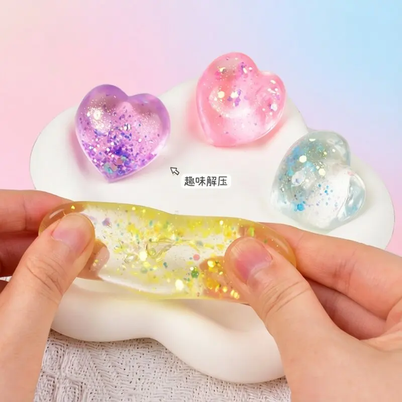 Color Changing Heart Squeeze Toy Sequins Love Shaped Squishy Fidget Toy Stress Relief Gadget for Kids Party Favors