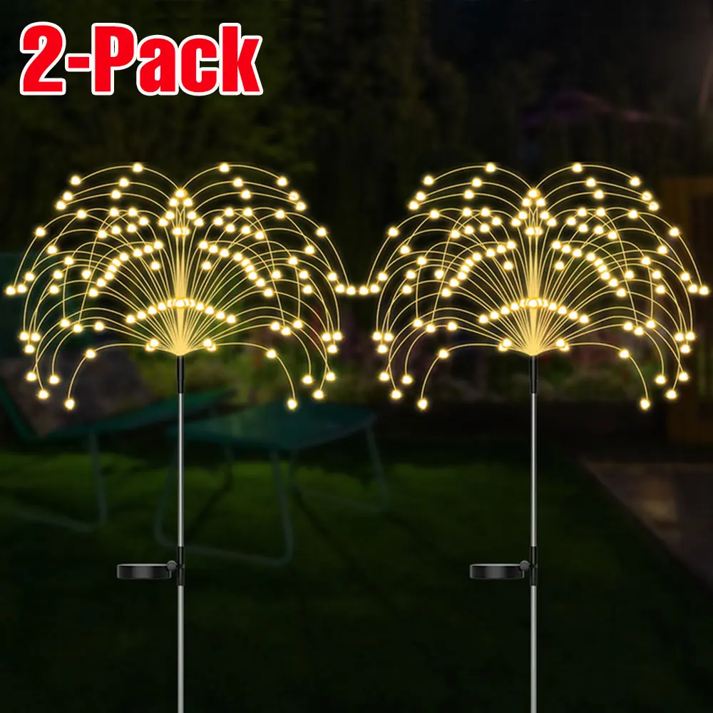 

2 Pack LED Outdoor Solar Firework Lights Decoration Garden Firefly Fairy Dandelion Lawn Lamps IP65 Waterproof Landscape Lighting