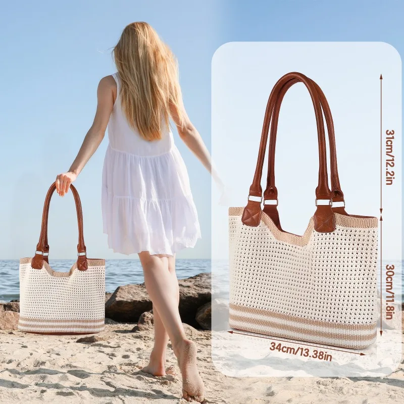 

2025 Summer Large Capacity Woven Tote Bag for Women, Fashionable Bohemian Bucket Bag, Oversized Straw Shoulder Bag