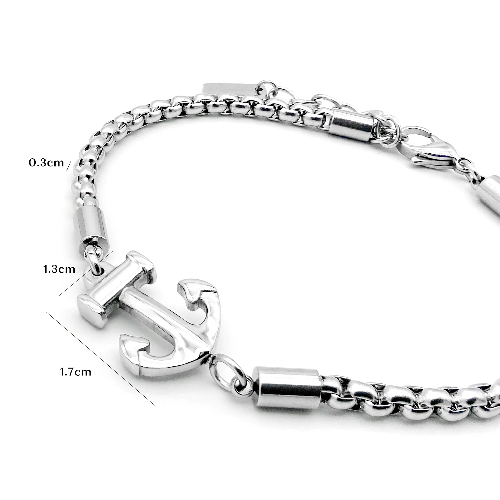 Runda Men's Stainless Steel Bracelet Charms Link Chain Adjustable Size 22cm Fashion Luxury Brand Men Bracelet Anchor