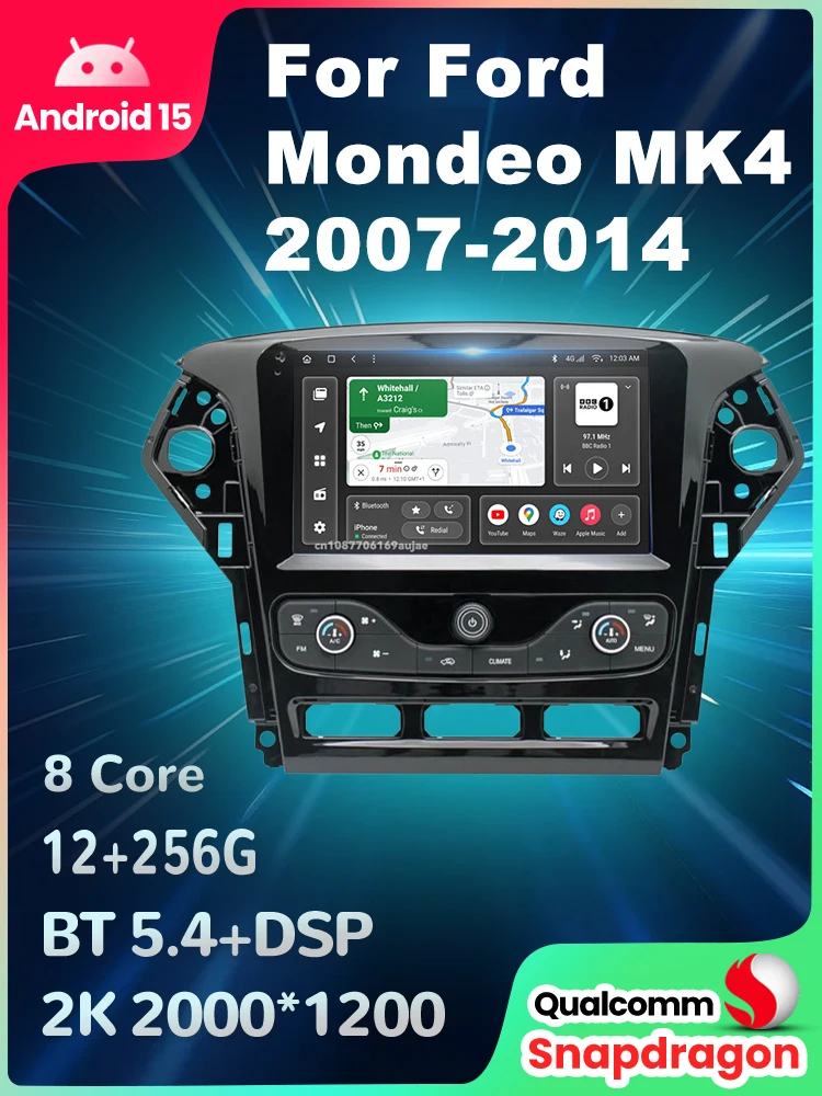 Autoradio Android 15 Voor Ford Mondeo MK4 2007-2014 DVD Viedo Speler BT 4G LTE GPS DSP Head Unit multimedia Stereo Navigatie - afbeelding 2