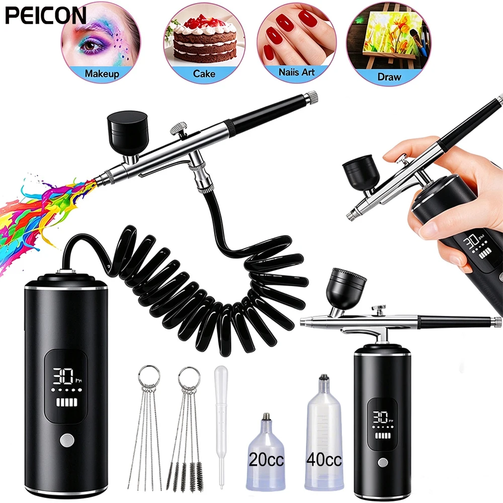 Airbrush Kit With Mini Compressor - Airbrush-Nägel mit Kompressor, wiederaufladbares Airbrush-Set mit