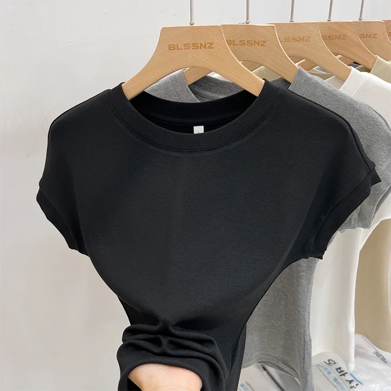 Camiseta Harajuku de cuello redondo para mujer, camiseta de manga corta de algodón ajustada a la moda, camisetas de verano para mujer, ropa nueva 2026