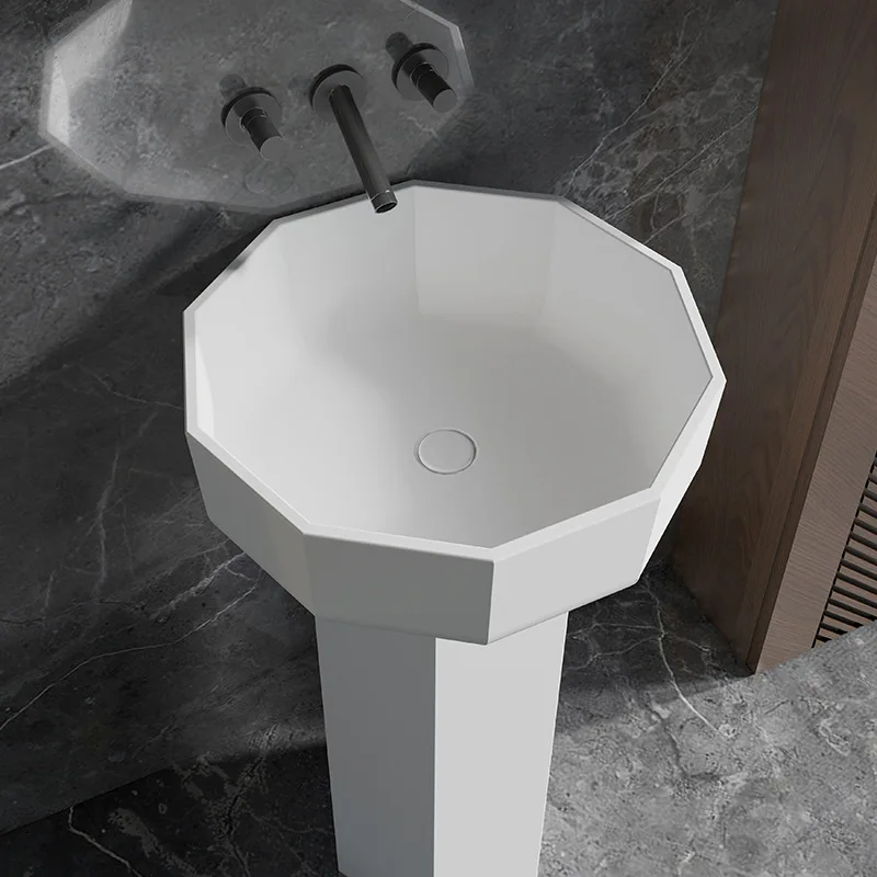 Luxury 480*456*850mm artificial stone Wash basin White Artistic Hand basin Floor standing Lavabo polygon Washbowl Modern Popular