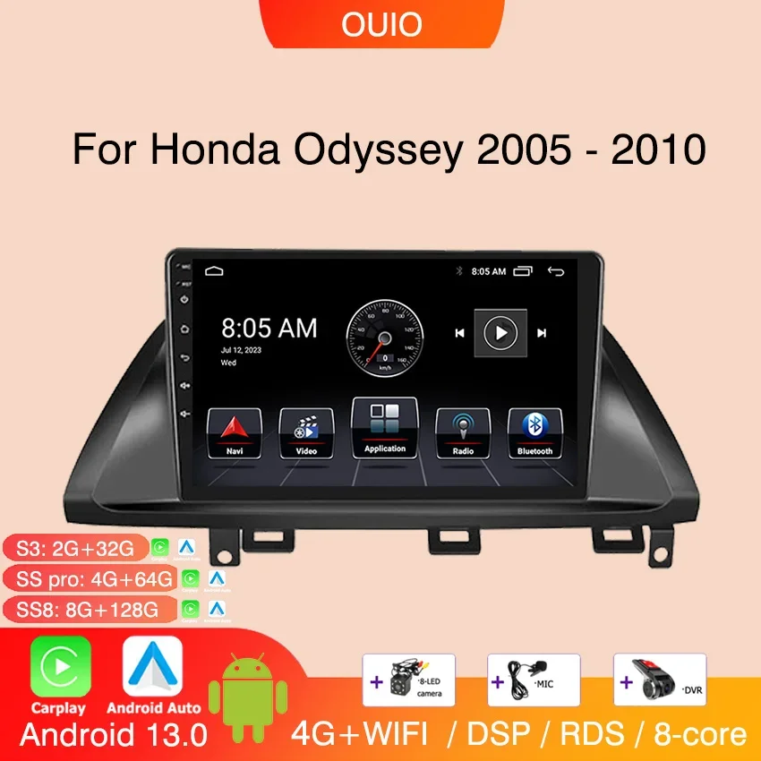 

8 ГБ + 128 ГБ Carplay Радио для Honda Odyssey 2005-2010 US EDITION Автомобильный стерео мультимедийный плеер Android Auto GPS навигация 2DIN