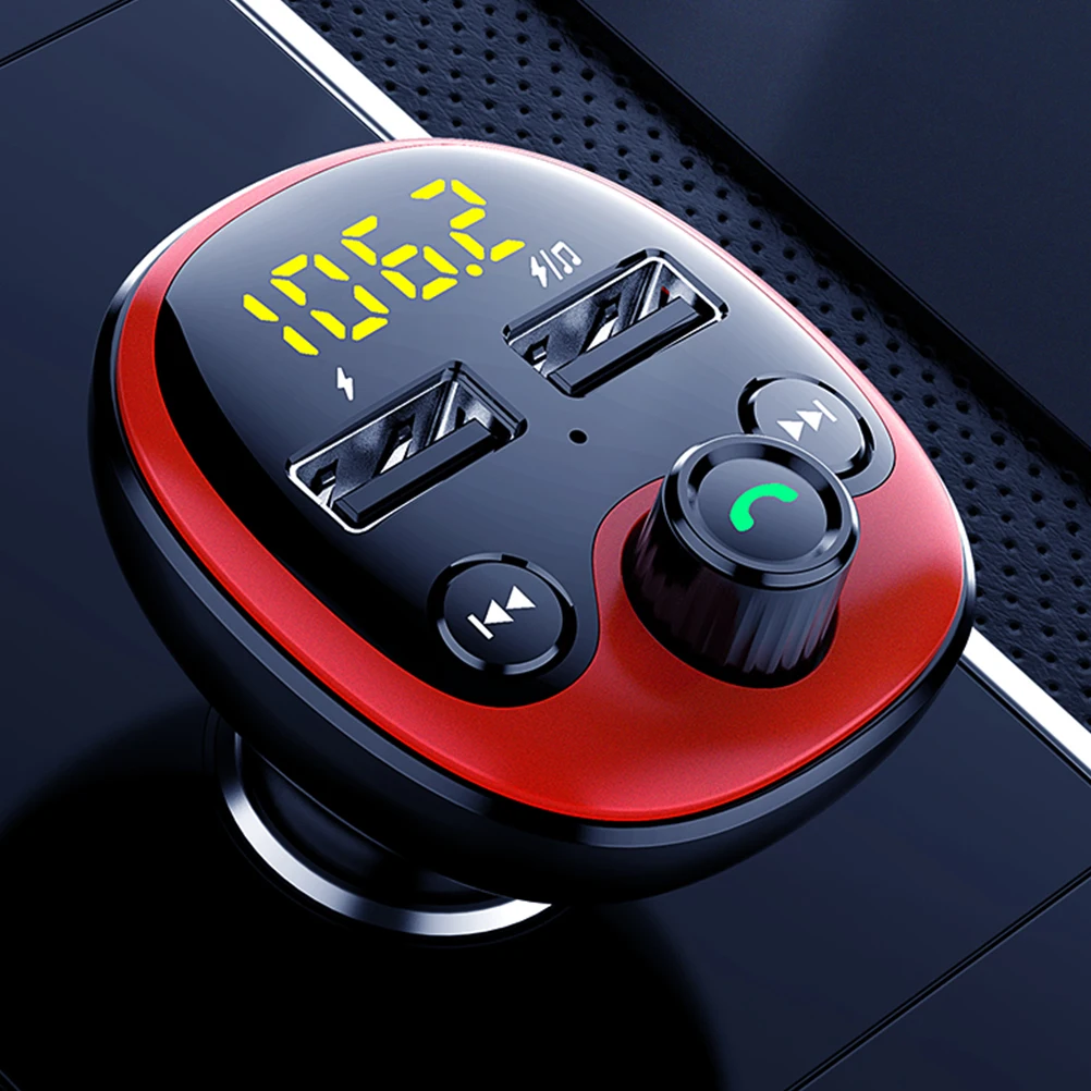 

Dual Usb Car Mp3 Transmitter Hands-Free Noise Cancellation Lcd Display U Disk Music Play Charging Function Red