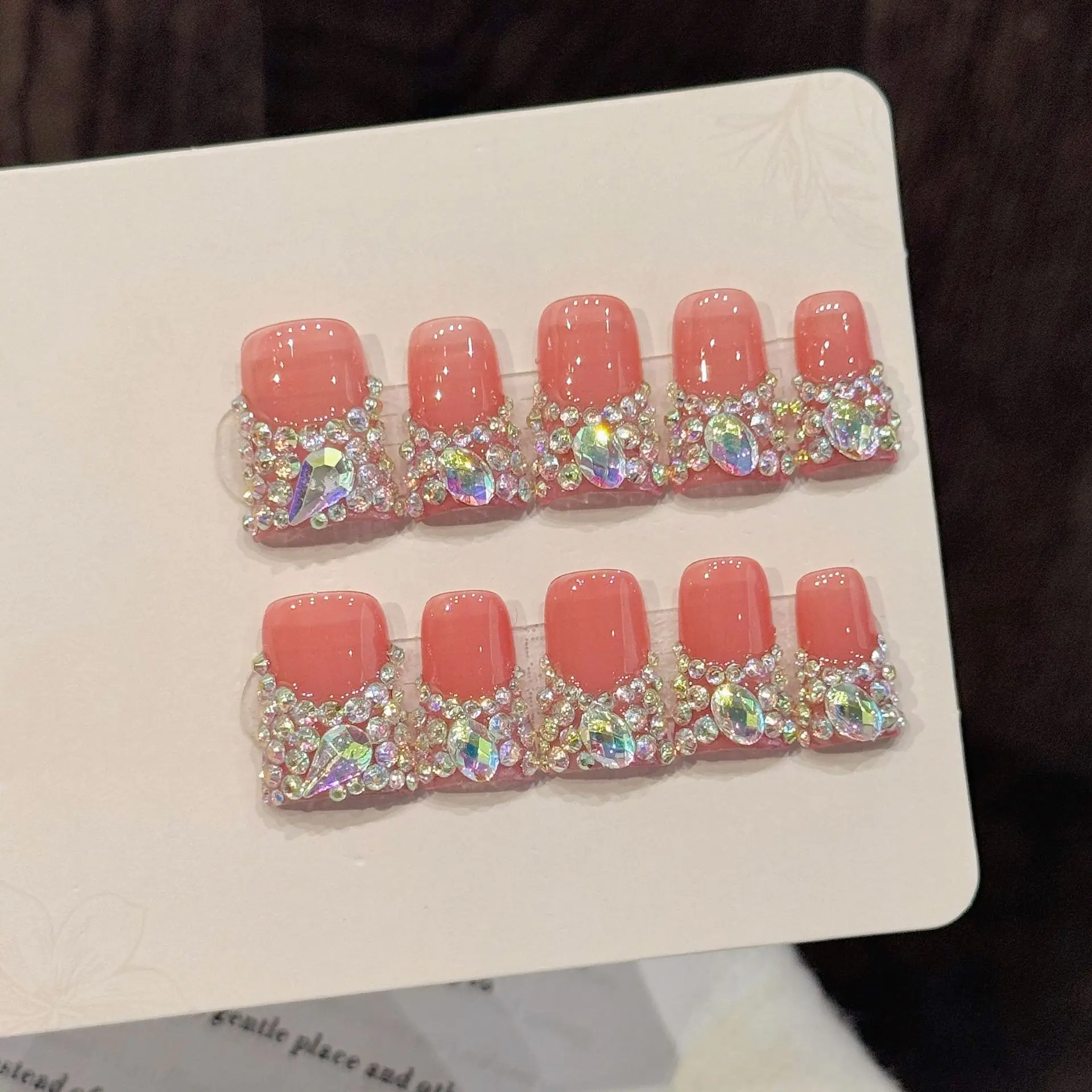 

10pcs Handmade Duck Shaped Press On Nails Sweet Pink Rhinestones French Style Designs Y2K Sweet Cool Wearable Fake Nails Art Tip