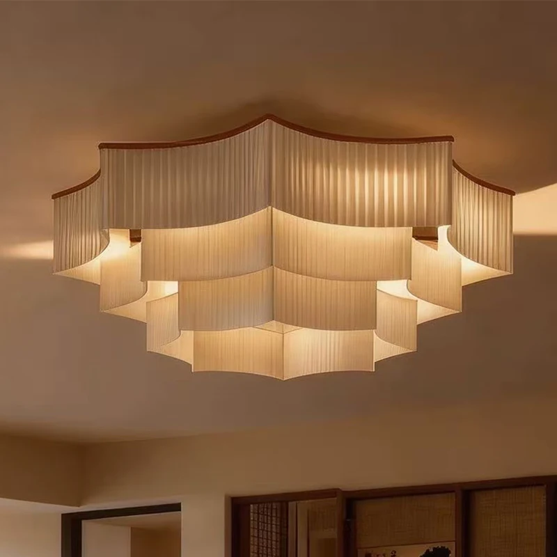 Medieval Retro Fabric Living Room Led Ceiling Chandelier Lighting Art Dining Room Homestay Home Decor