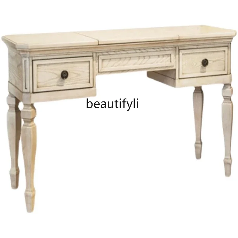 

ss1001 American Country Solid Wood White Old Dresser French Retro Bedroom Flip Makeup Table Multifunctional Desk