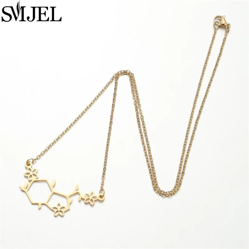 SMJEL Dopamine Molecule Necklaces Flower Chemical Formula Necklace Women Serotonin Structure Formula Pendant Graduation Gift