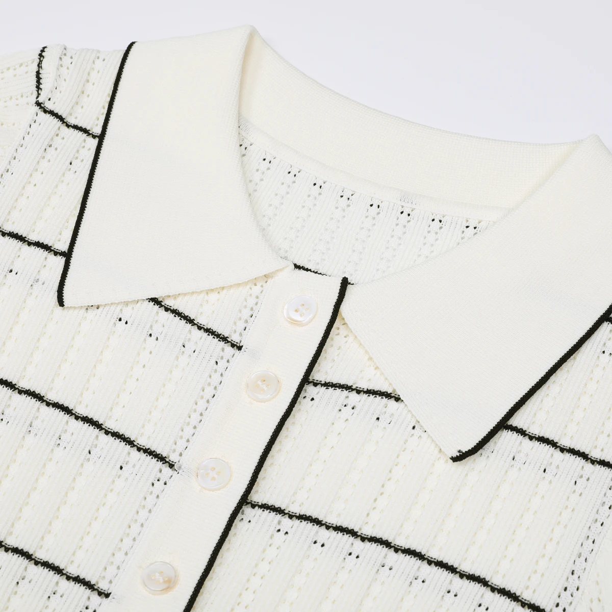 Vestido de mujer de punto elástico a rayas de manga corta con solapa ajustada Popular novedad de verano de alta calidad