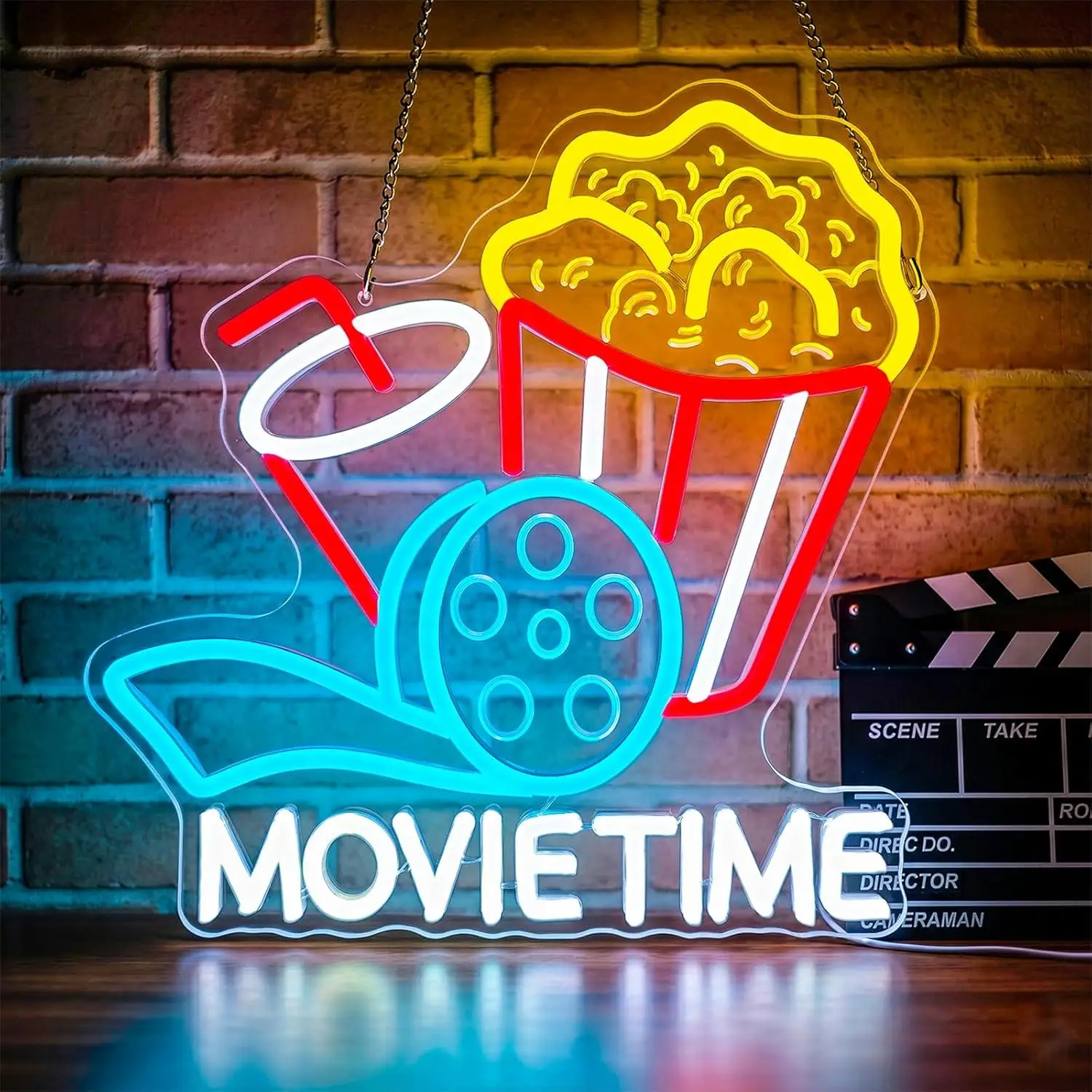 Movie Time Neon Sign USB Dimmable LED Light for Home Theater Game Room Bedroom Bar Movie Night Party Decor Gifts Night Light