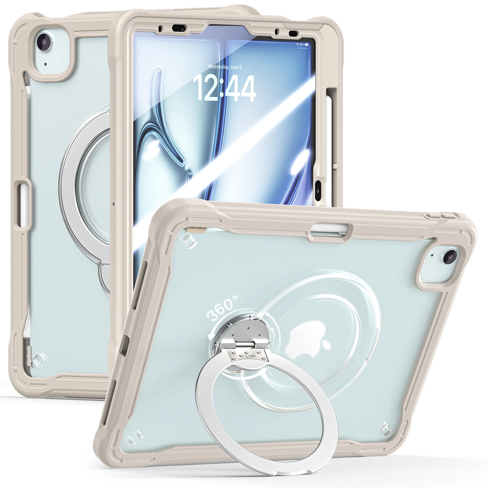 

With Built-in Tempered Glass Screen Protector Case For iPad Air Pro 11 4 5 2026 2025 2024 2018-2022 Rotating Stand Clear Cover