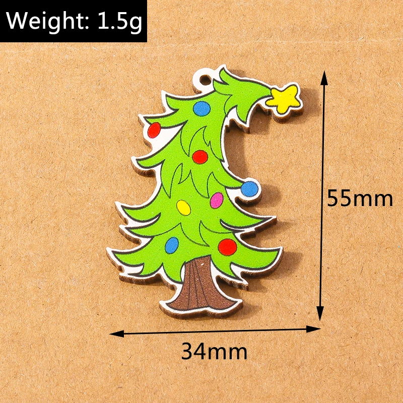 10 Stuks Houten Kerstboom Bedels Eland Santa Claus Hangers Bedel Voor Het Maken Van Ketting Oorbel Accessoires Diy X\'mas Geschenken Benodigdheden
