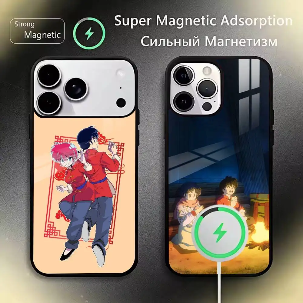 Funda de Teléfono con Diseño de Anime Comedia R-Ranma para iPhone 17, 16, 15, 14, 13, 12, 11 Plus, Pro, Max, Magnética con Carga Inalámbrica