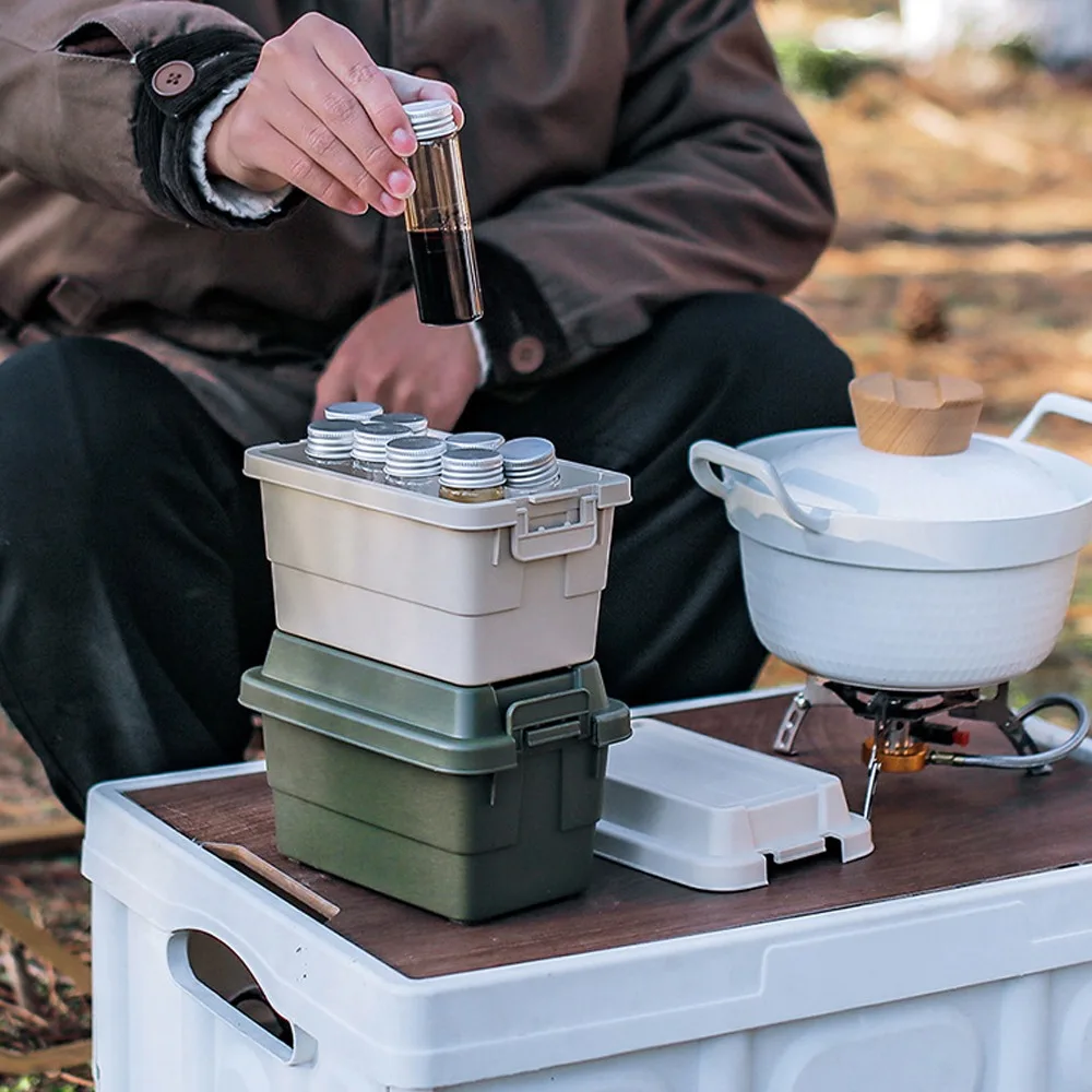 2 Pcs Durable 1.1L Outdoor Storage Box Waterproof Stackable Camping Seasoning Jars PP Portable Storage Box BBQ Picnic