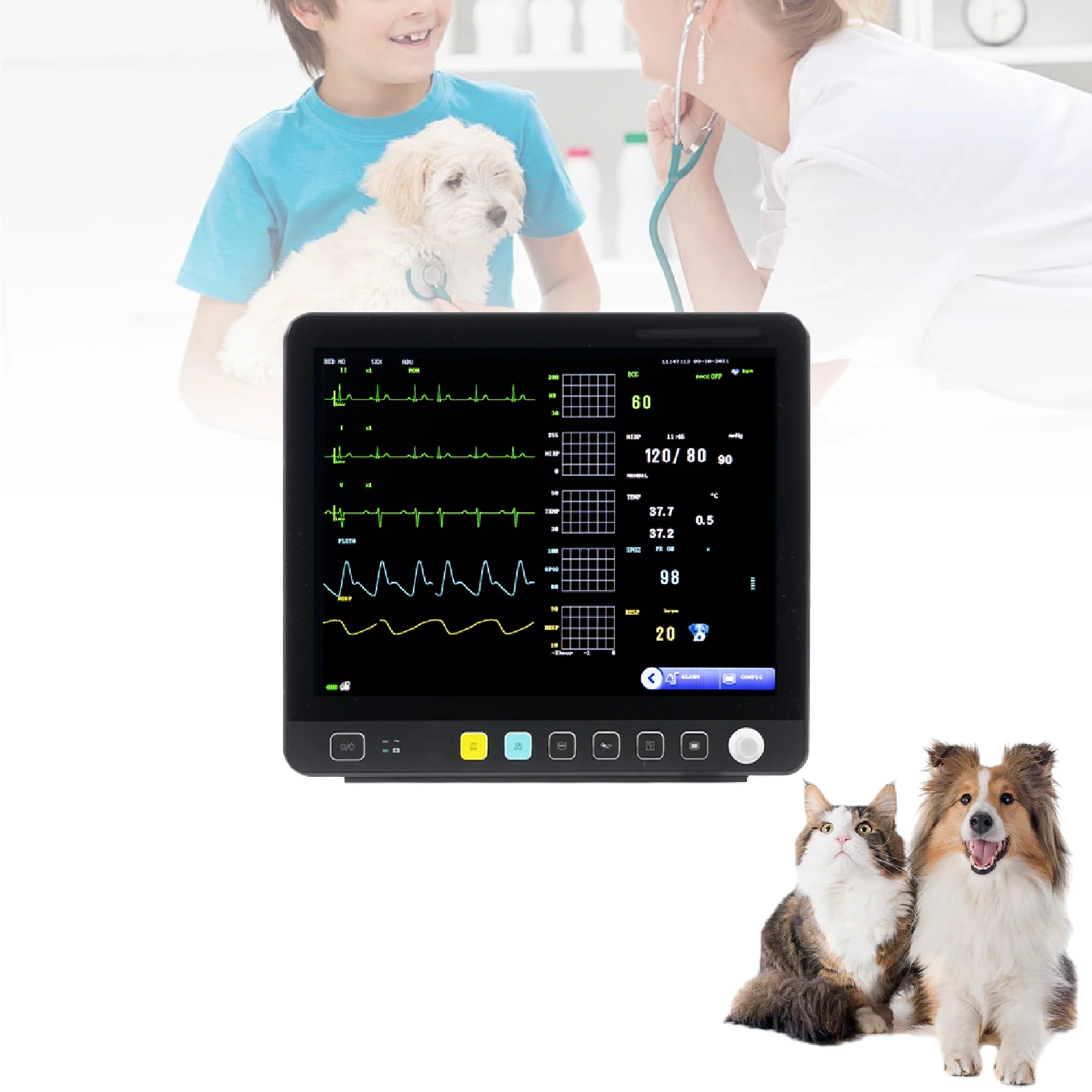 

Electro Cardiscope Monitor Veterinary Hospital Clinic Icu Surgery Multi Parameter Vital Signs Monitor