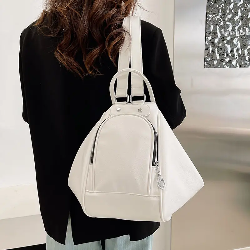 Commuter Simple Solid Color Backpack Bag Women\'s Light Luxury Niche Fashion All Matching Texture Multi-purpose Oblique Span Bag