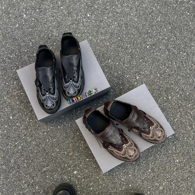 

KIKO KOSTADINO 24AW мужские модные вышитые Work oes повседневные ретро кроссовки с круглым носком Thi Bot на кожаной подкладке