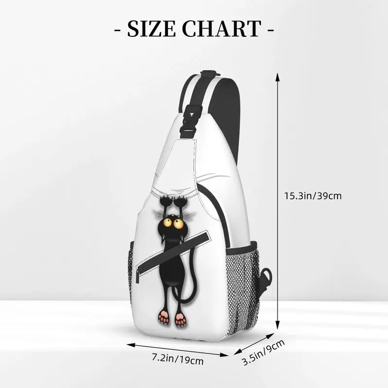 Fun Black Cat Falling Down Sling Chest Bag Custom Crossbody Shoulder Backpack for Men Travel Hiking Daypack