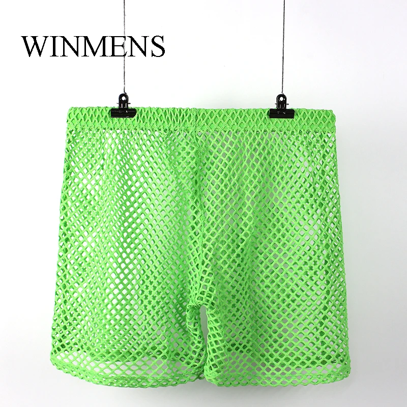 الكبار الرجال شبكة كبيرة القصاصات بيجامة السراويل الصلبة انظر الداخلية شبكة صيد السمك مثلي الجنس سيسي مثير النوم الملاكمين الصيف المثيرة الملابس الداخلية #2