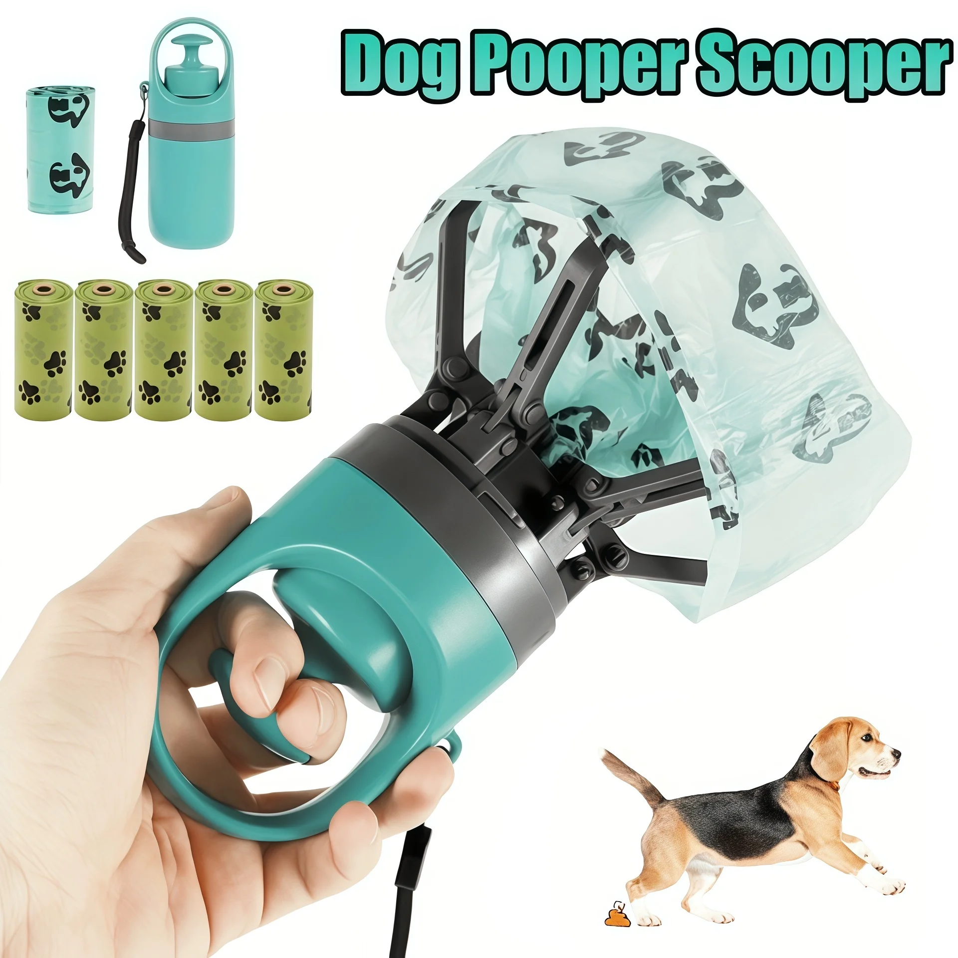 Portable Dog Pooper Scooper Outdoor Pet Waste Pick-up Cleaner Built-in Garbage Bag Handheld Pet Poop Grabber No Touch Design 1