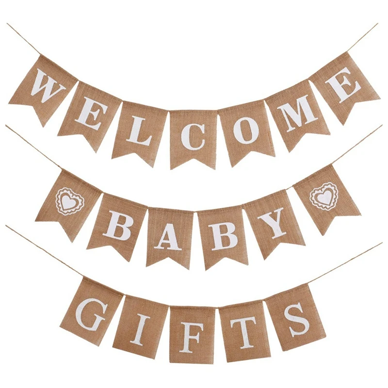 3 Pcs Gift Burlap Banner Baby Shower Banner Fall Baby Shower Decorations Bunting Garland For Baby Shower Party Ornament Favors