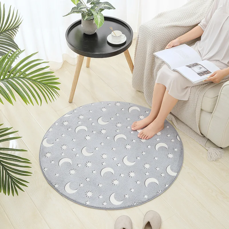 2026 Round Flannel Luminous Bedroom Carpet Starry Pattern Jacquard Floor Mats for Living Room Soft and Non-Slip Home Decoration