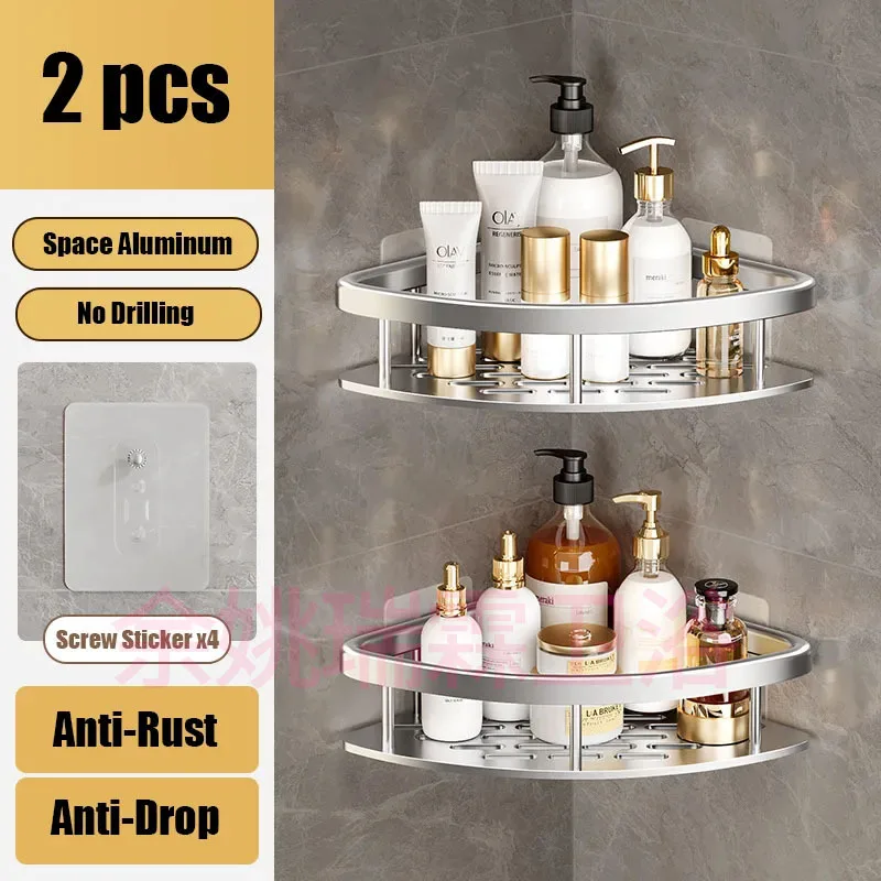 Bathroom Corner Shelf Thickened Aluminum Shampoo Rack Shower Shelf Bathroom Accessories No Rinse Wall Shelf Bathroom Corner Shel