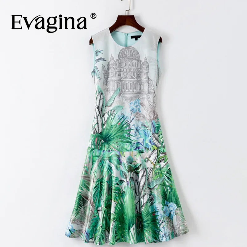 

Evagina Fashion Design Summer Women's Dress Sleeveless Print Slim Holiday Green A-Line Mini S-XXL Dresses