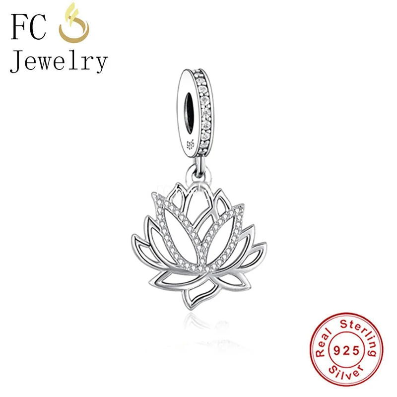 

FC Jewelry Fit Original Pan Charms Bracelet 925 Silver Flat Zircon Lotus Flower Dangle Bead For Making Women Yoga Berloque 2022