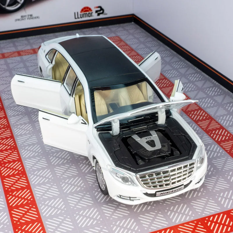 1:32 Maybach S650 Alloy Sedan Model Car Ornament Collection, portas e capô do motor, porta-malas pode ser aberto, acabamento fino