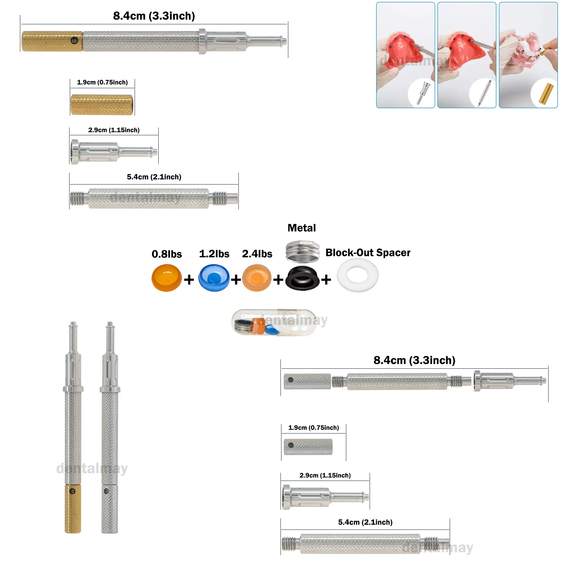 

Implant Universal Retention Caps Set Insertion Extraction Remove Locator Core Tools Gold/Silver Color