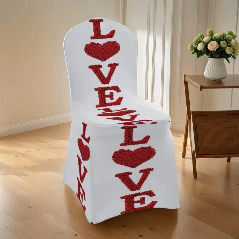 Romantic LOVE heart stretch chair cover. Washable, easy to install. Ideal for weddings, banquets and gifts.