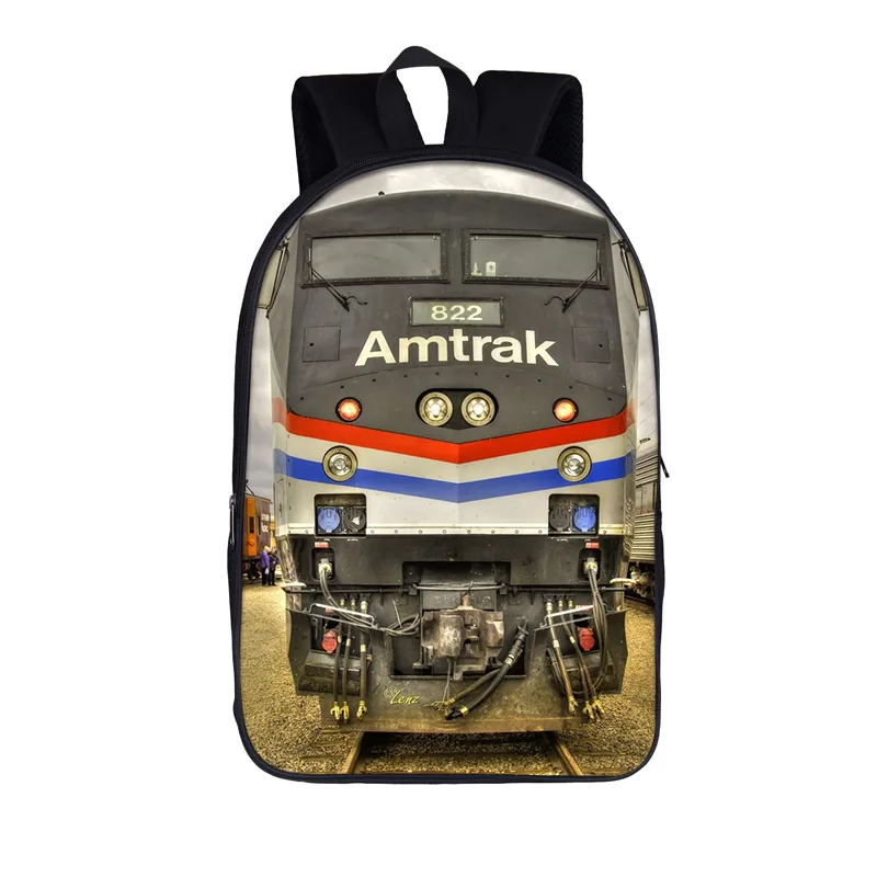 Trem a vapor antiquado e mochila padrão locomotiva para adolescente, mochilas escolares para mulheres, viagens e estudante, sacos de livros, presente, 16 polegadas