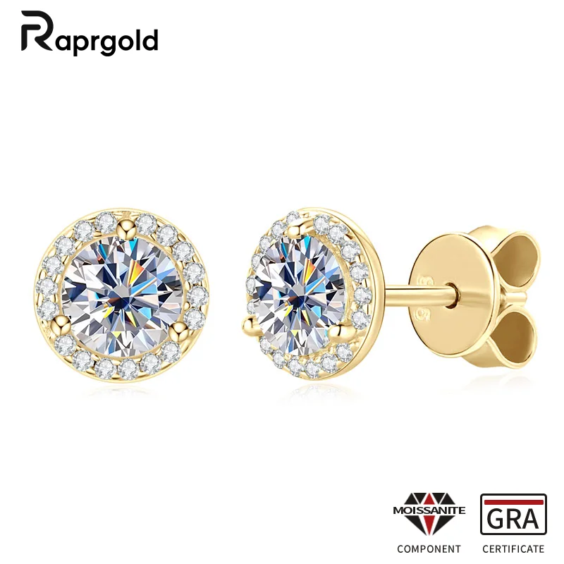 

RAPRGOLD GRA Certified 0.5-2ct Round Moissanite Stud Earring for Women 925 Sterling Silver Piercing Earrings Fine Jewelry Gifts