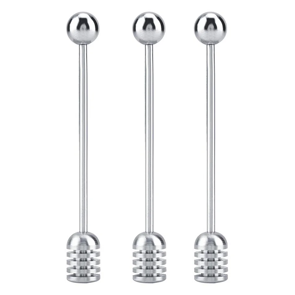 

3pcs Stainless Steel Honey Dippers Straight Handle Stirring Stick Round Bead For Honey Tea Coffee Syrup Stirrer Kitchen Bar Tool