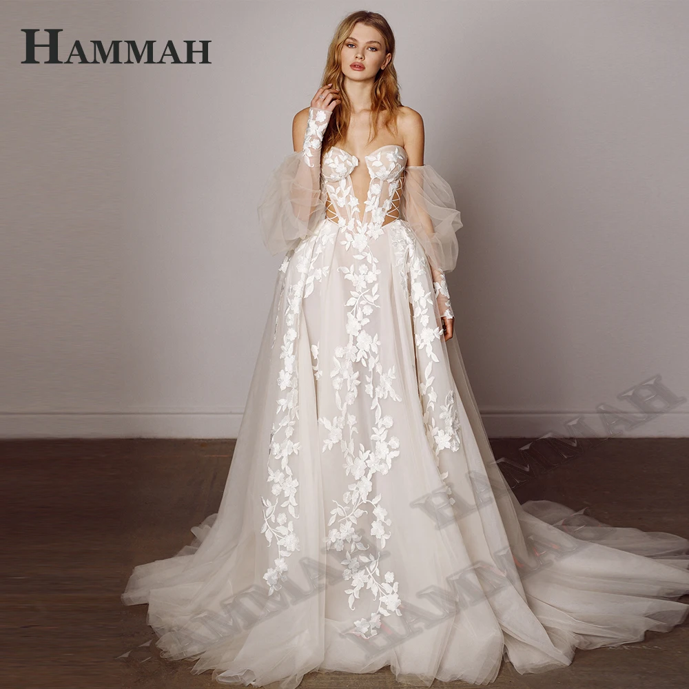 2024 Modest Brush Train Wedding Dresses Brides Gown Tiered Appliques Backless Sposa Vestidos Bridal Party Suit Robe De Mariée