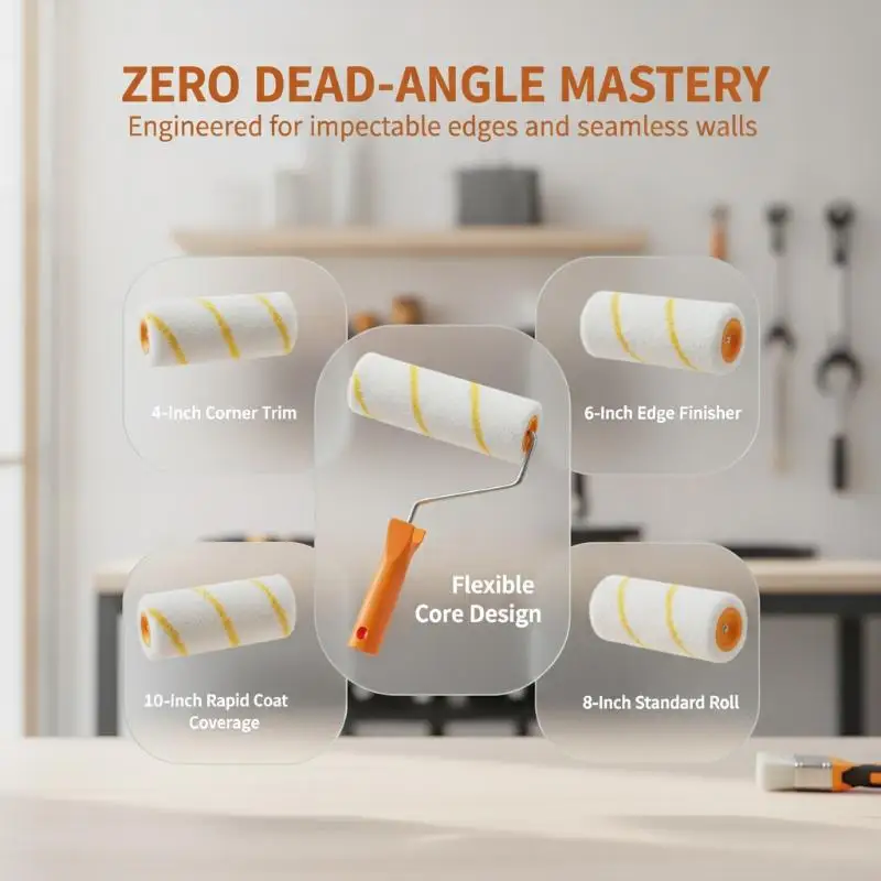 Paint Roller Brush Multiple Sizes High Density Lint Free Fabric Perfect For Home