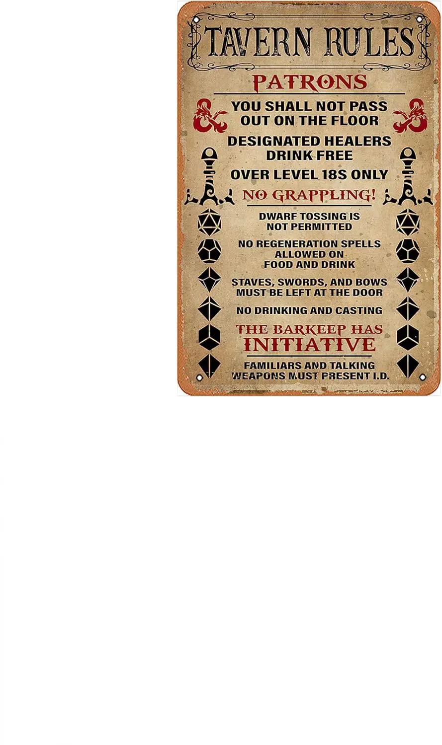 Tavern Rules Dnd Patronss The Barkeep Has Initiative Poster verpackt Leinwand Blechschilder Reproduktion Vintage, Home Kitchen Man Cave
