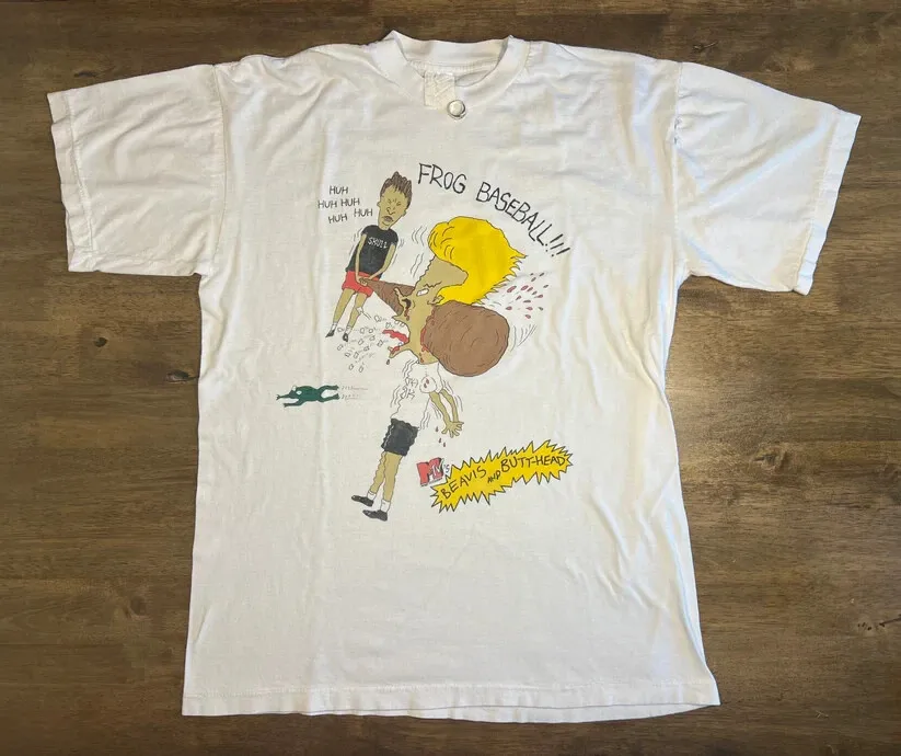 Beavis and Butt Head Frog Baseball short sleeve white color shirt KV27937