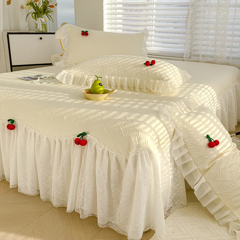 Lace Trim Bed Skirt Queen Size Cooling Effect Bed Sheets Set Home Bed Sheets and Pillowcases Machine Washable bedsheet