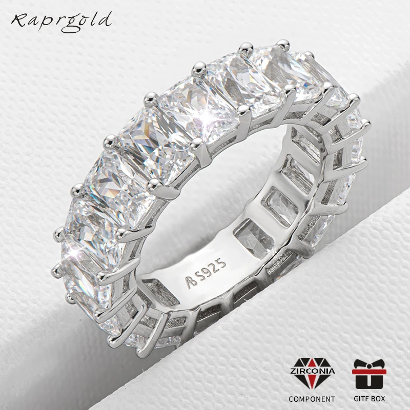 RAPRGOLD Sparkling 4*6mm Rectangle Cubic Zirconia Ring Men Women Fashion Exquisite 925 Sterling Silver Rings Fine Jewelry Gift