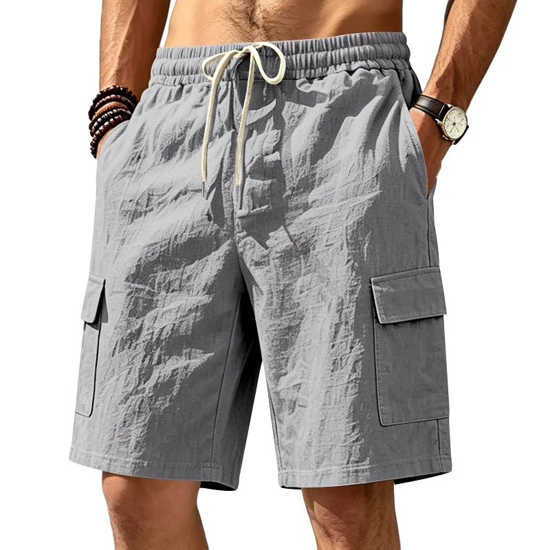 Amerikanische Multi-Pocket-Overalls für Herren, Outdoor-Sport und Freizeit, lockere, einfarbige Leinen-Overalls, Fünf-Punkt-Shorts – Detail 32