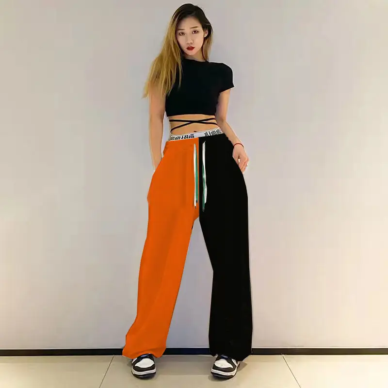 Women Clothes Trend Lacing Solid Color Loose Elastic Waist Harem Spring Street Casual Patchwork High Waist Sweatpants Autumn