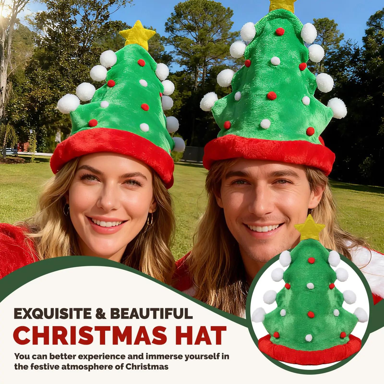 Pluszowa czapka choinkowa Śmieszna czapka Świętego Mikołaja Nakrycie głowy z gwiazdą Akcesoria do kostiumów świątecznych dla mężczyzn i kobiet Rekwizyty do cosplay na Boże Narodzenie Impreza