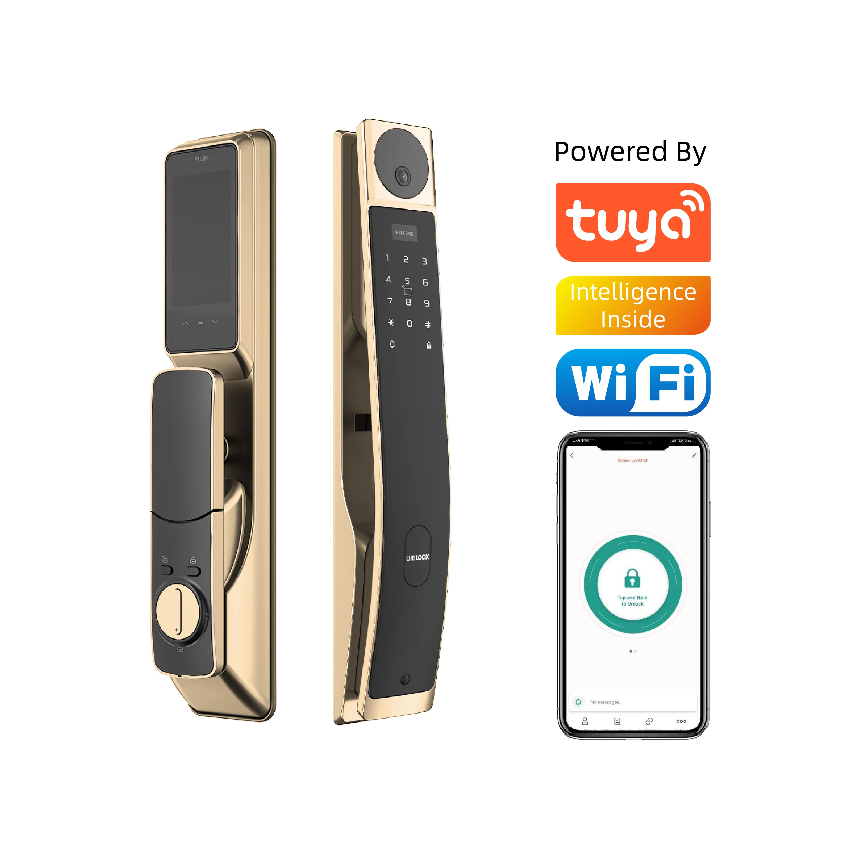UIELOCK Veine delle dita Sblocco Citofono visivo 3D Riconoscimento facciale Blocco Password Smart Card App Tuya Controllo remoto Smart Door Lock